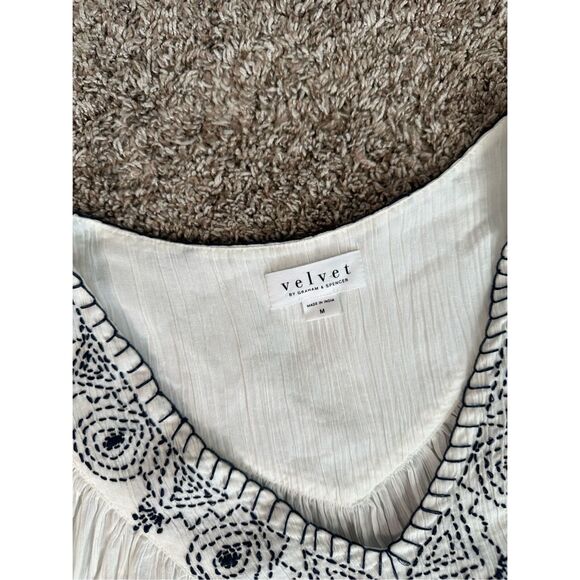 Anthropologie VELVET Trista Blanket Stitch Kaftan Dress White Embroidered Boho M - Picture 7 of 13